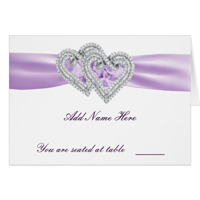 Custom Hearts Lavender Ribbon Place Card (Front Horizontal)