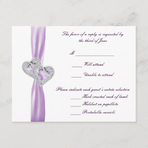 Custom Hearts Lavender Ribbon Response Card