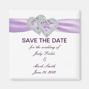 Custom Hearts Lavender Ribbon Save The Date Magnet