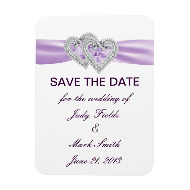 Custom Hearts Lavender Ribbon Save The Date Magnet (Vertical)