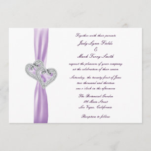 Custom Hearts Lavender Ribbon Wedding Invitation