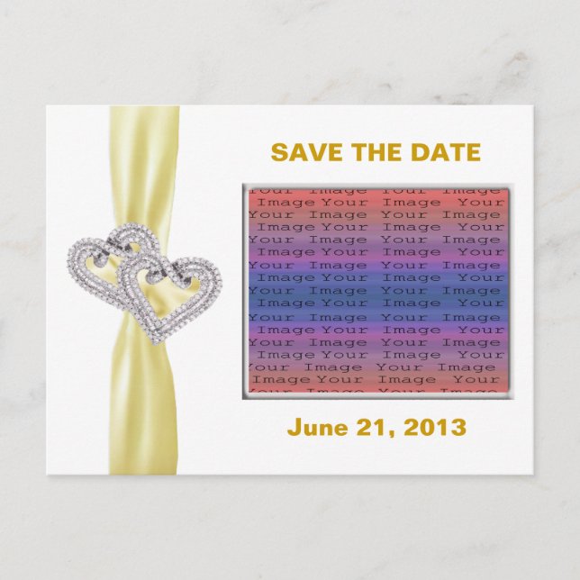 Custom Hearts Lemon Ribbon Save The Date Postcard (Front)