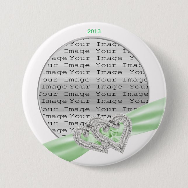 Custom Hearts Lime Ribbon Button (Front)