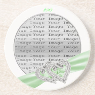 Custom Hearts Lime Ribbon Coaster
