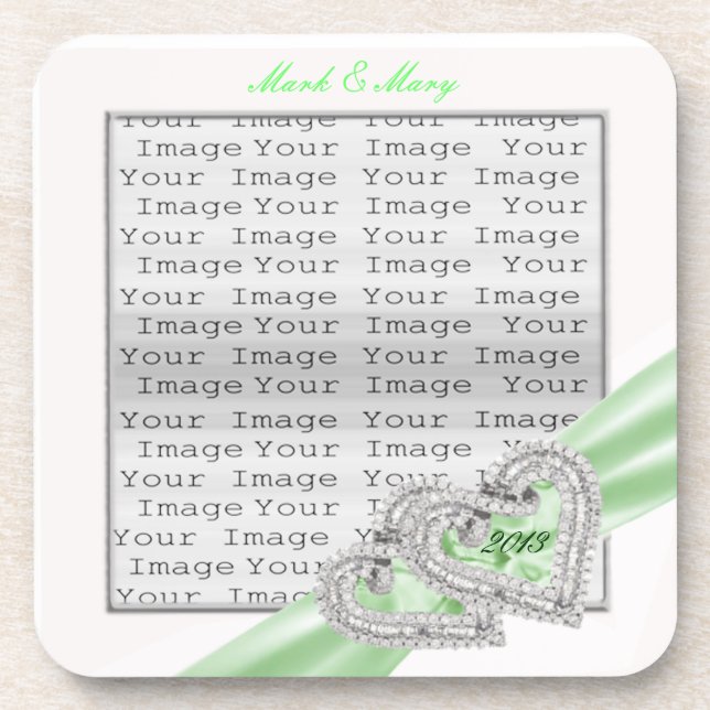 Custom Hearts Lime Ribbon Coasters (Front)