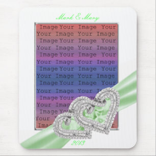 Custom Hearts Lime Ribbon Mouse Pad