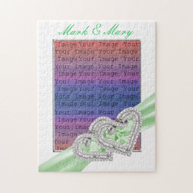 Custom Hearts Lime Ribbon Puzzle (Vertical)