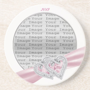 Custom Hearts Pastel Pink Ribbon Coaster