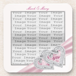 Custom Hearts Pastel Pink Ribbon Coasters