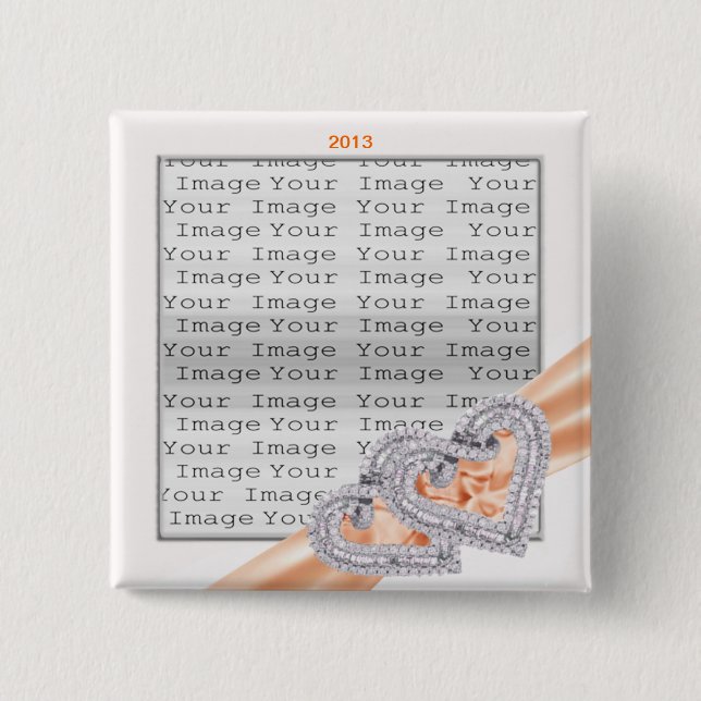 Custom Hearts Tangerine Ribbon Button (Front)