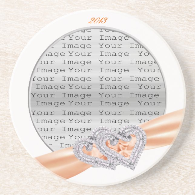 Custom Hearts Tangerine Ribbon Coaster (Front)