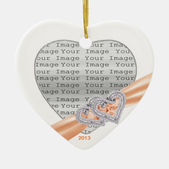 Custom Hearts Tangerine Ribbon Ornament (Front)