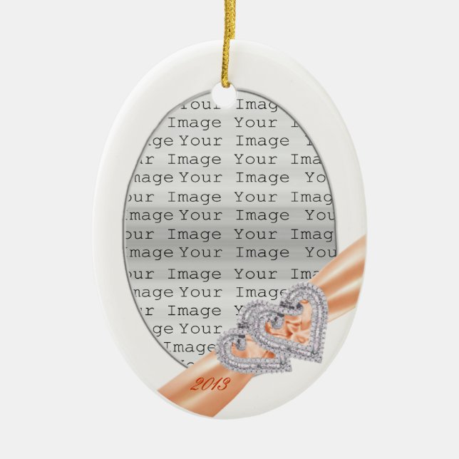 Custom Hearts Tangerine Ribbon Ornament (Front)