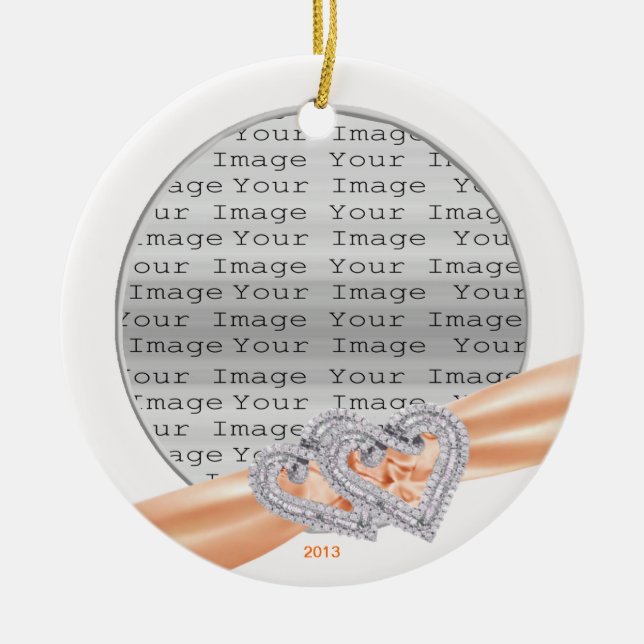 Custom Hearts Tangerine Ribbon Ornament (Front)