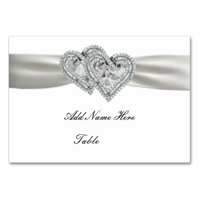 Custom Hearts White Wedding Place Card (Front)