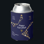 Custom Hebrew Stars HANUKKAH<br><div class="desc">Custom Hebrew Stars HANUKKAH Can Cooler. Stylish blue and gold personalized Happy Hanukkah can cooler - an ideal stocking stuffer or favour giveaway for your family, friends or clients during Hanukkah. The heading says HAPPY HANUKKAH in white typography with PEACE, LOVE & JOY in gold coloured typography in the corners....</div>