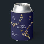 Custom Hebrew Stars HANUKKAH Can Cooler<br><div class="desc">Custom Hebrew Stars HANUKKAH Can Cooler. Stylish blue and gold personalized Happy Hanukkah can cooler - an ideal stocking stuffer or favour giveaway for your family, friends or clients during Hanukkah. The heading says HAPPY HANUKKAH in white typography with PEACE, LOVE & JOY in gold coloured typography in the corners....</div>