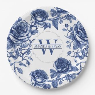 Custom Heirloom Rose Collection Blue Rose Paper Plate