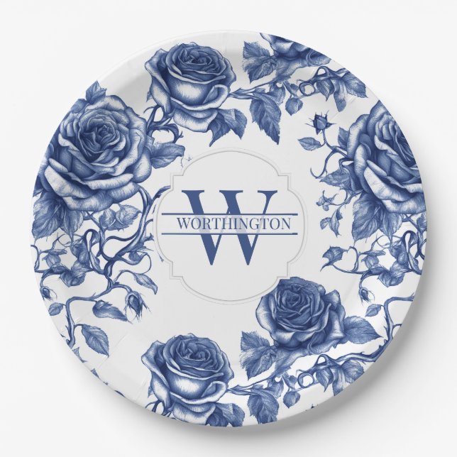 Custom Heirloom Rose Collection Blue Rose Paper Plate (Front)