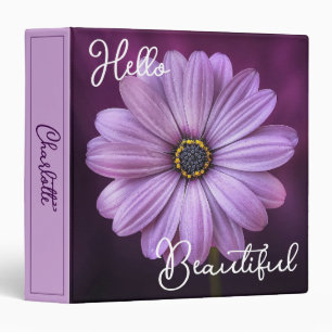 Custom Hello Beautiful Lavender Daisy Flower Binder