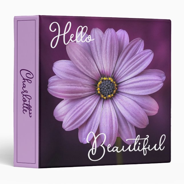 Custom Hello Beautiful Lavender Daisy Flower Binder (Front/Spine)