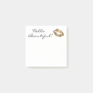 custom,hello beautiful! with gold kiss post-it notes