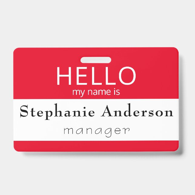 Custom HELLO My Name Is Title Badge (Front)