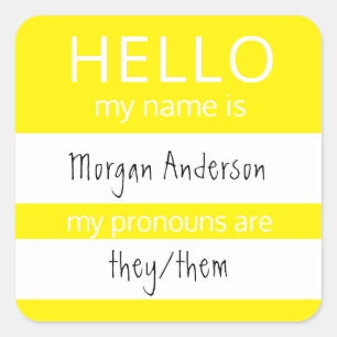 Custom HELLO My Name Pronouns Is Badge Square Sticker