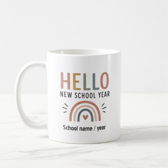 Custom Hello New School Year Cute Pastel Rainbow Coffee Mug (Left)
