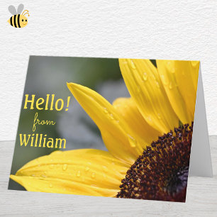 Custom Hello, Pretty Morning Dew Sunflower Card