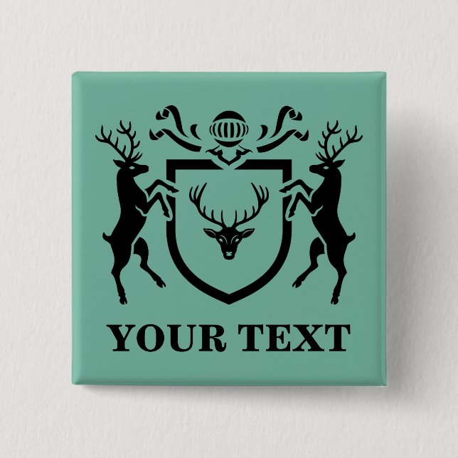 Custom Heraldic Deer Blazon 2 Inch Square Button (Front)