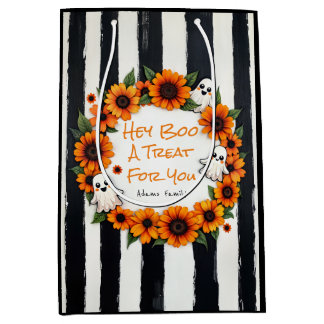 Custom Hey Boo Trick Or Treat Ghost Floral Design Medium Gift Bag