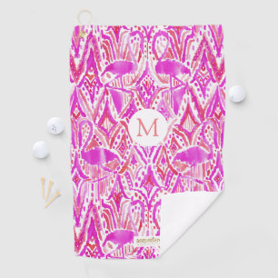 Custom HEY FLAMINGO Pink Tribal Bold Watercolor Golf Towel