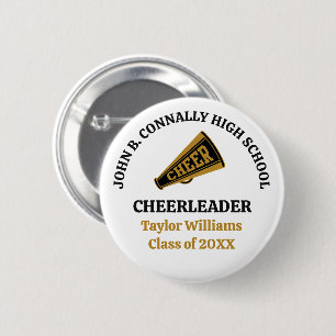 Custom High School Cheerleader Black Gold 2 Inch Round Button