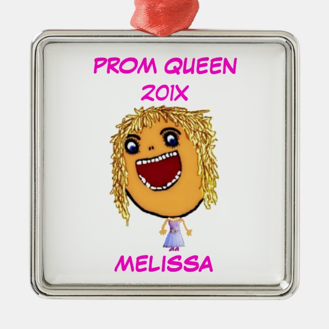 Custom High School Prom Queen Cartoon Metal Ornament (Front)