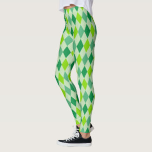 Custom High Waisted Diamonds Pattern Green Leggings