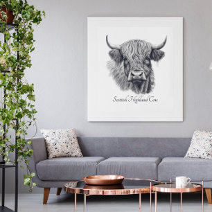 Custom Highland Cow Sketch Art Gallery Poster