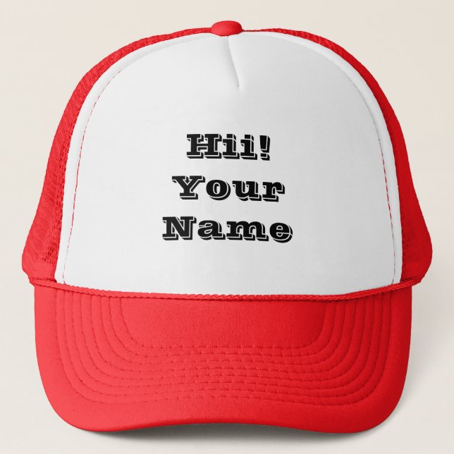 Custom Hii Your Name Text Red Colour Trucker Hat (Front)