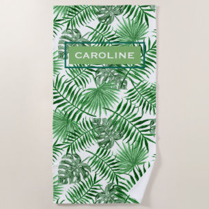 Custom Hip Retro Tropical Green Palm Leafs Pattern Beach Towel