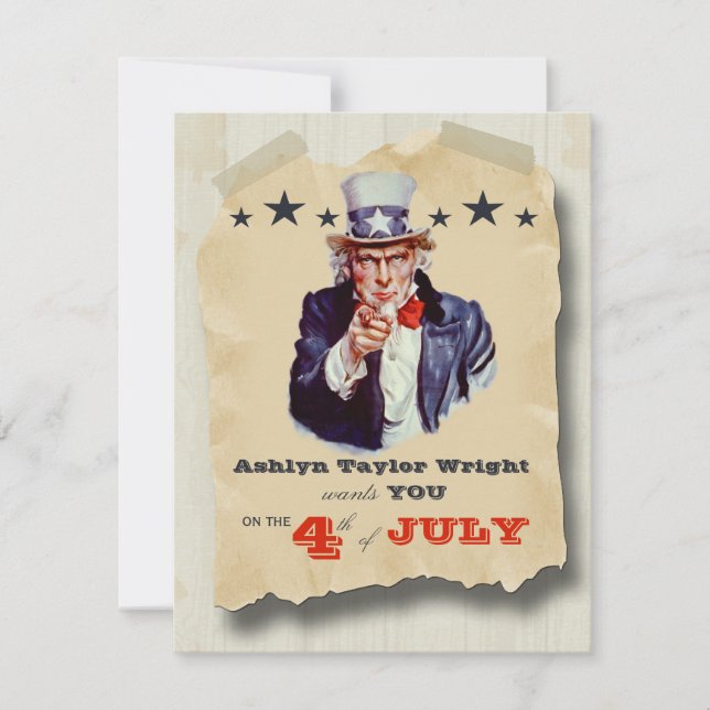 Custom Hipster Fourth Of July Celebration Invite (Front)