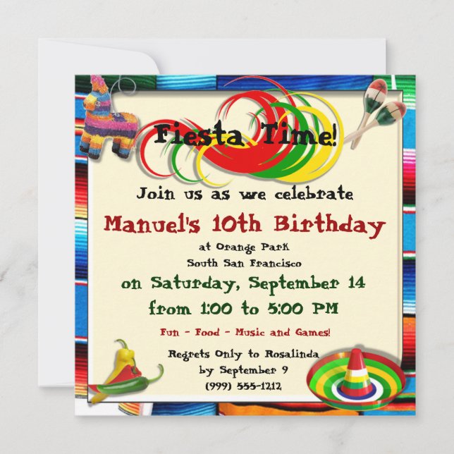 Custom Hispanic Birthday Party Invitations (Front)