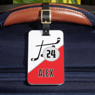 Custom Hockey Name Number Team Bag Tag Red