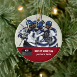 Custom Hockey Photo Player Name, Team & Number Ceramic Ornament<br><div class="desc">Your hockey player or hockey team is front and centre in this custom hockey design. Just upload your favourite hockey photo, add your two lines of text and you've created a one of a kind hockey gift. Perfect for an end of season celebration for all the hard work - makes...</div>