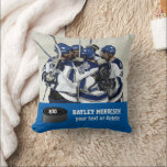 Custom Hockey Photo Player Name, Team & Number Throw Pillow<br><div class="desc">Your hockey player or hockey team is front and centre in this custom hockey design. Just upload your favourite hockey photo, add your two lines of text and you've created a one of a kind hockey gift. Perfect for an end of season celebration for all the hard work - makes...</div>