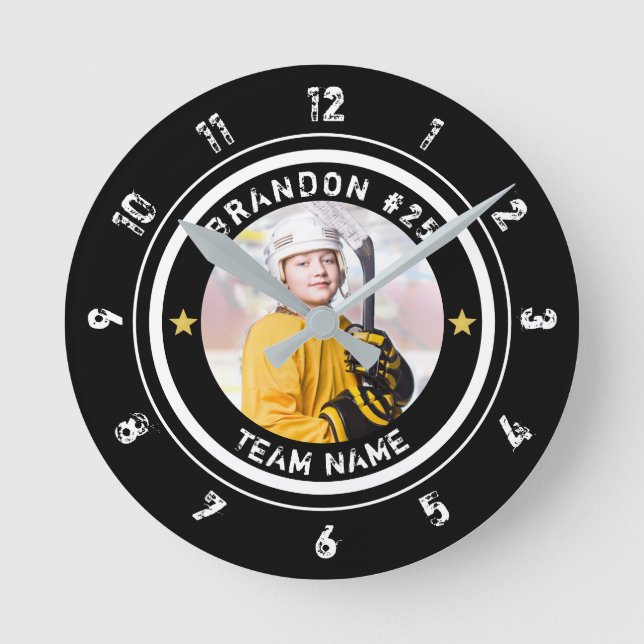 Custom Hockey Player Number Photo Your Colour Round Clock (Front)