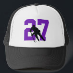 Custom Hockey Player Number Purple Trucker Hat<br><div class="desc">get your hockey number on a trucker hat in black and purple</div>