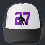 Custom Hockey Player Number Purple Trucker Hat<br><div class="desc">get your hockey number on a trucker hat in black and purple</div>