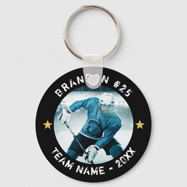 Custom Hockey Player Number Team Photo Your Colour Keychain (Front)