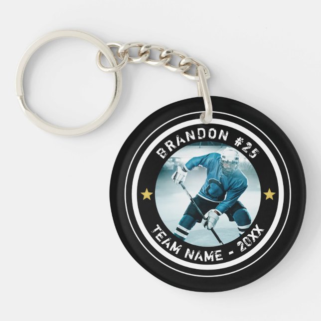 Custom Hockey Player Photo Your Colour Keychain (Front)