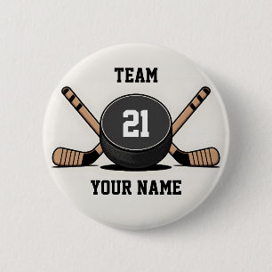 Custom Hockey Puck and Sticks Keychain 2 Inch Round Button